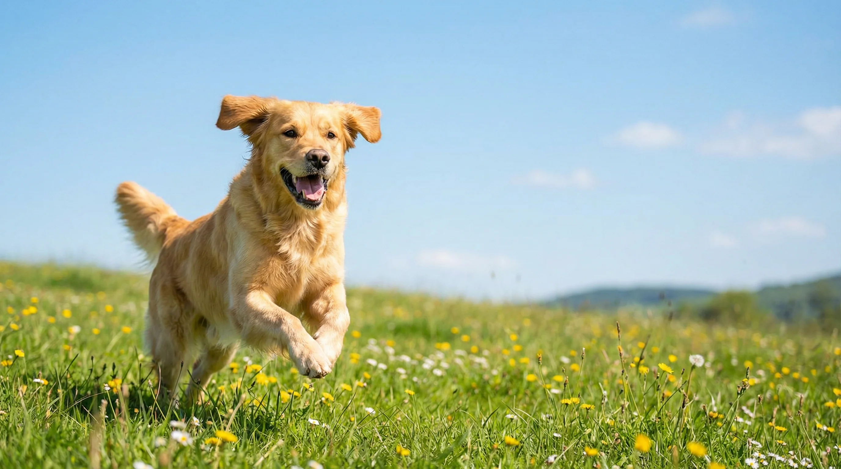 Golden Retriever in a sunlit meadow
